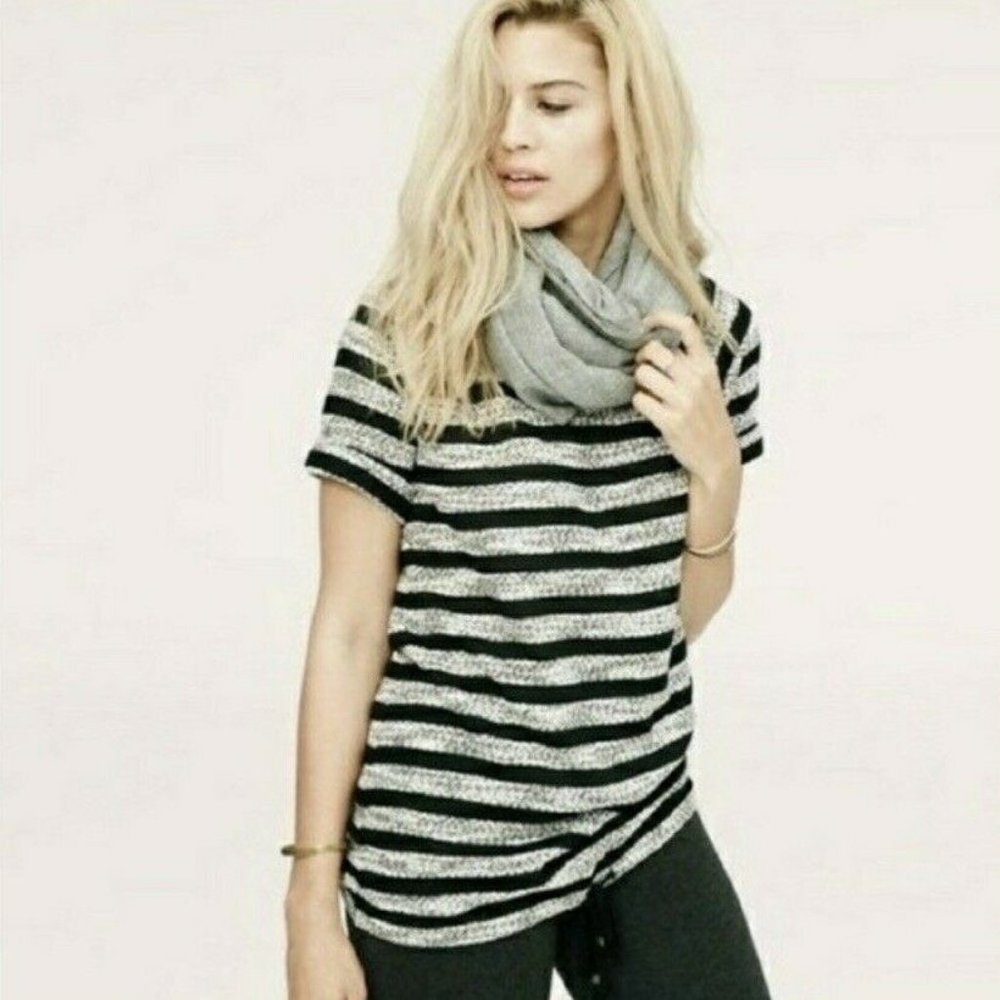 Lou & Grey Black Gray Striped Drawstring Blouse‎ S